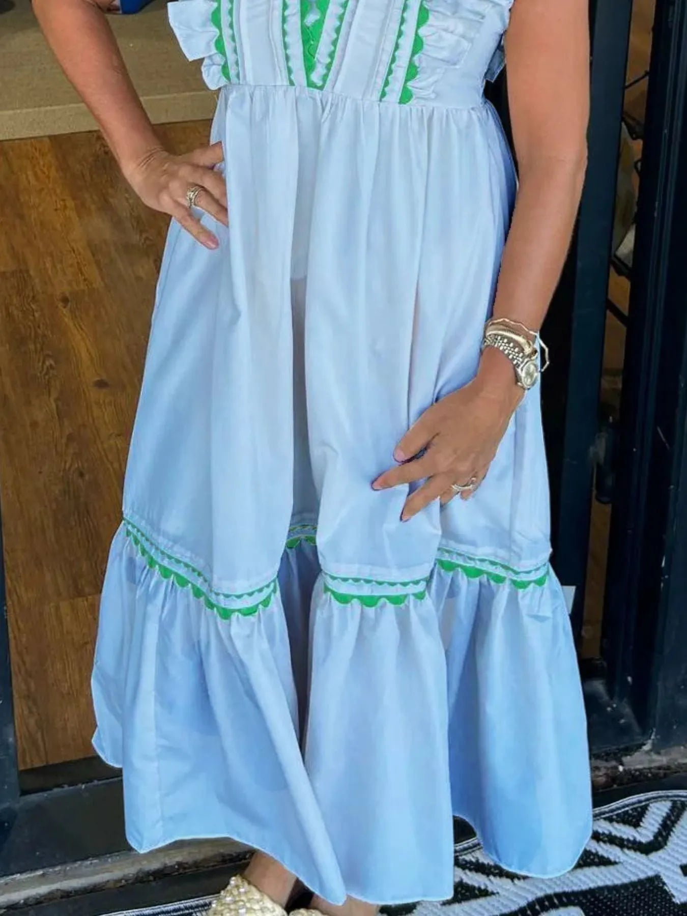 Full Size Contrast Trim Ruffled Cap Sleeve Dress Plus Size - Velora