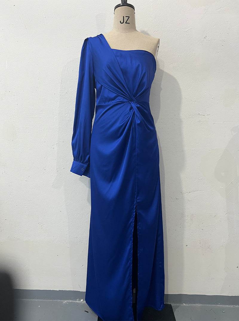 Women's One-shoulder Split Dress Ins Fashion Long-sleeved Slim Long Dresses Party Evening Clothing - Velora
