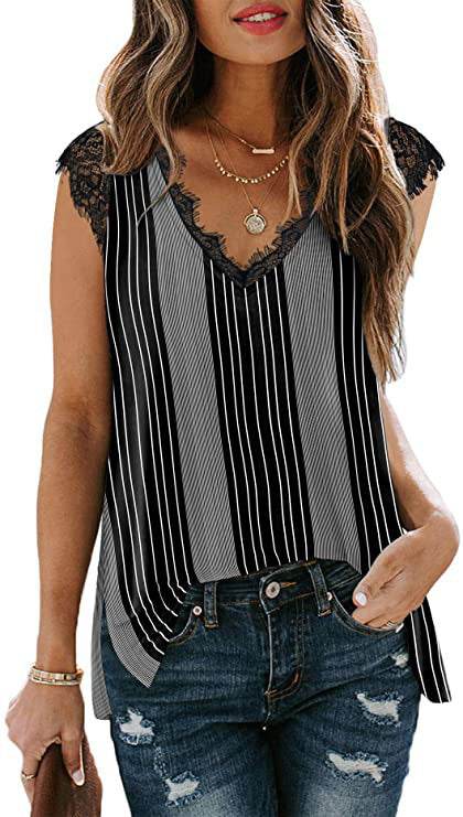 European And American New Lace Vest Loose Casual Slit T-shirt - Velora
