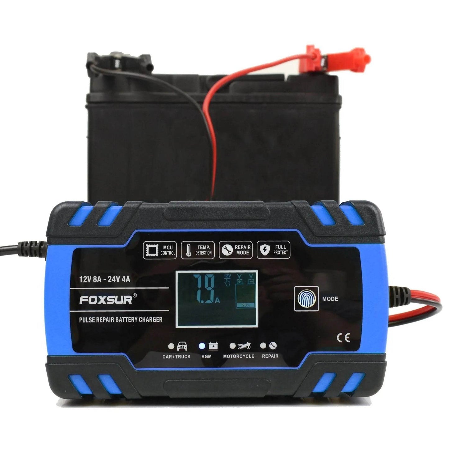 Universal LCD Display Smart Battery Charger For Motorcycles, Cars, Trucks - Velora
