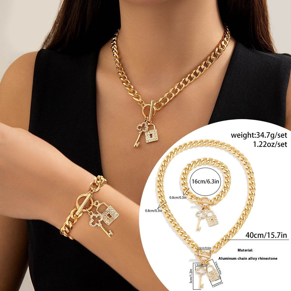 Thick Chain With Shiny Lock And Key Pendant Necklace For Women Trendy Ladies Accessories On The Neck Fashion Jewelry Female - Velora