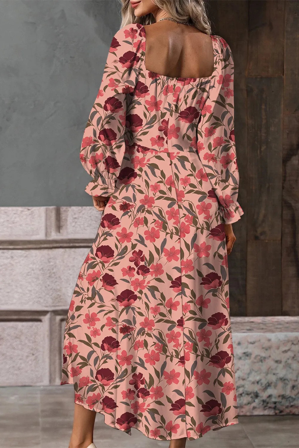 Floral Print Flounce Sleeve Midi Dress - Velora