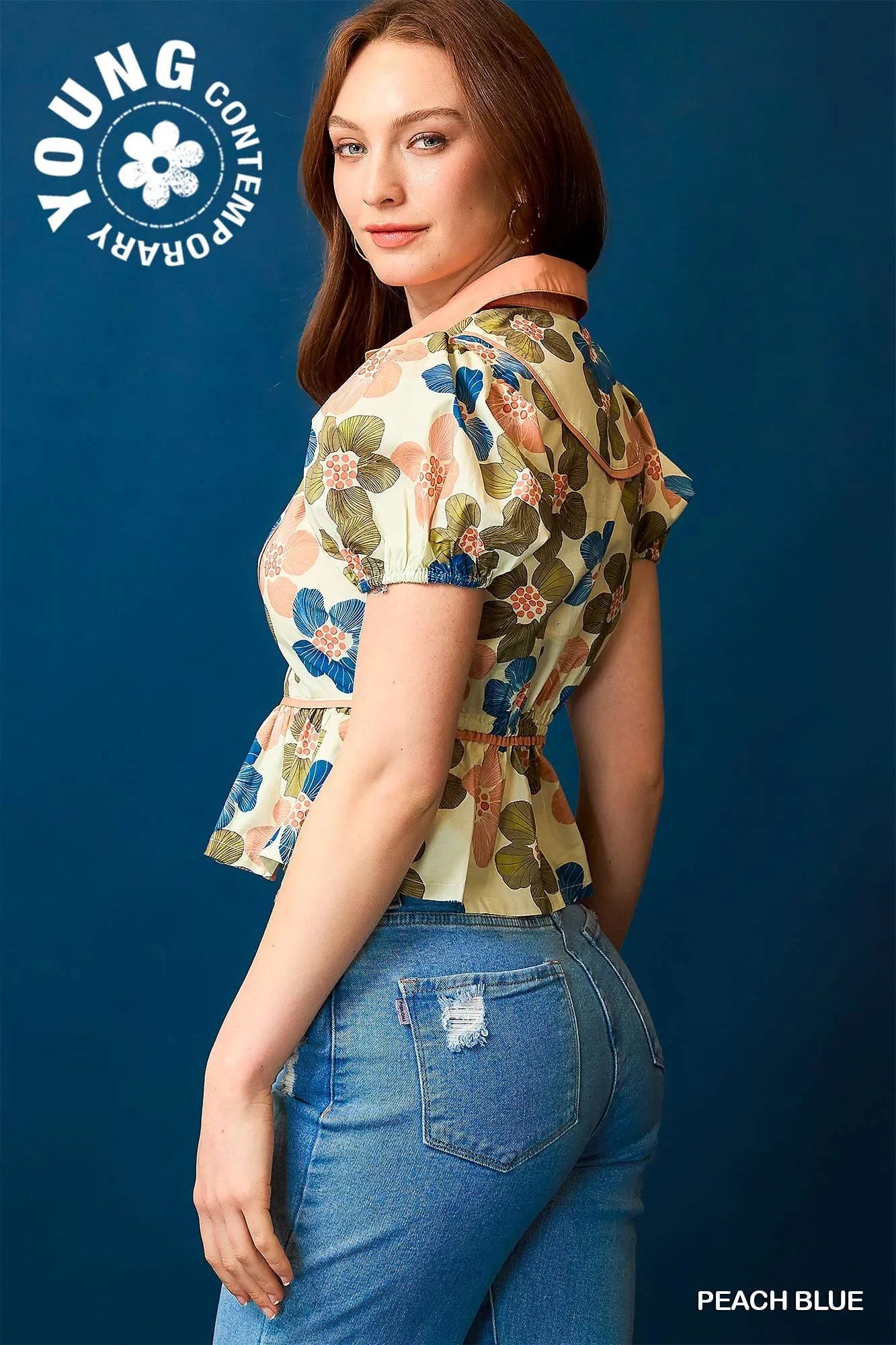 Umgee Floral Print Puff Sleeve Cropped Blouse - Velora