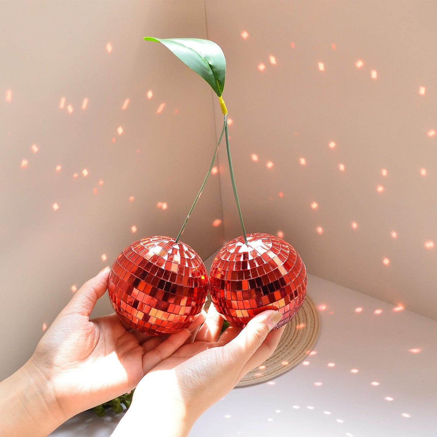 Mirror Glass Bricks Cherry Disco Ball Handmade - Velora