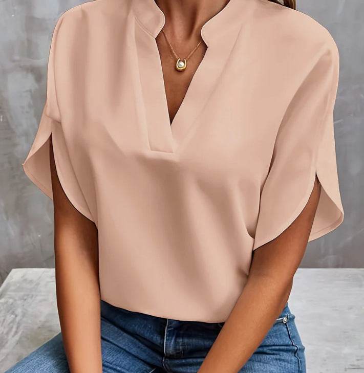 Summer Short-sleeved Chiffon Shirt New V-neck Shirt Women's Casual Versatile Clothing - Velora