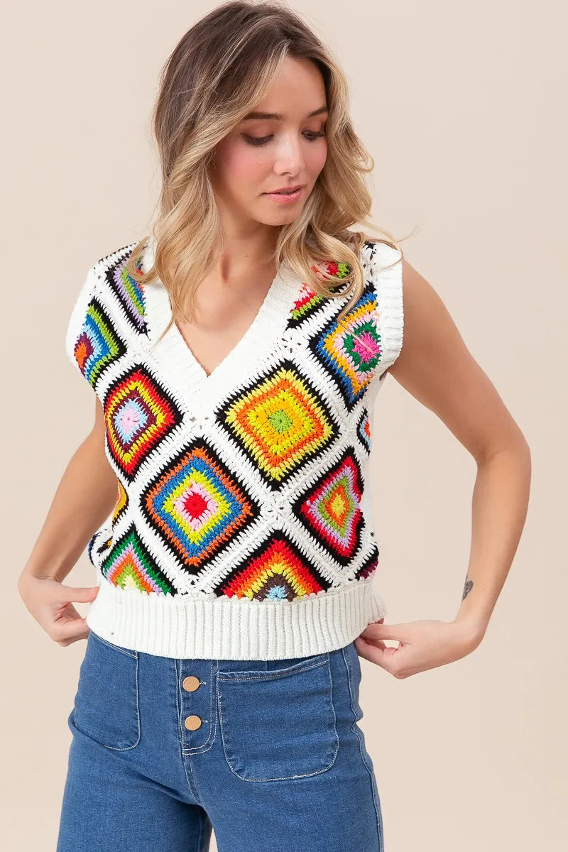BiBi Diamond Granny Square Sweater Vest - Velora