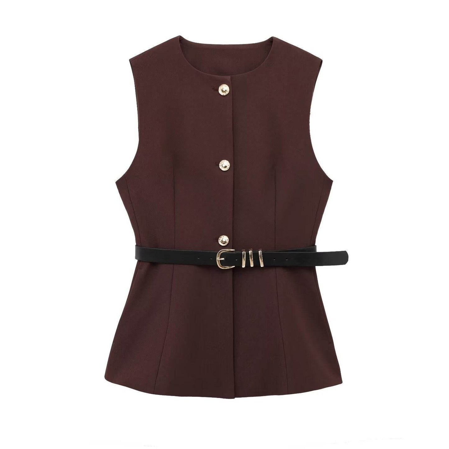 Belt Simple Sleeveless Shirt Bandage Dress Waist-tight Vest - Velora