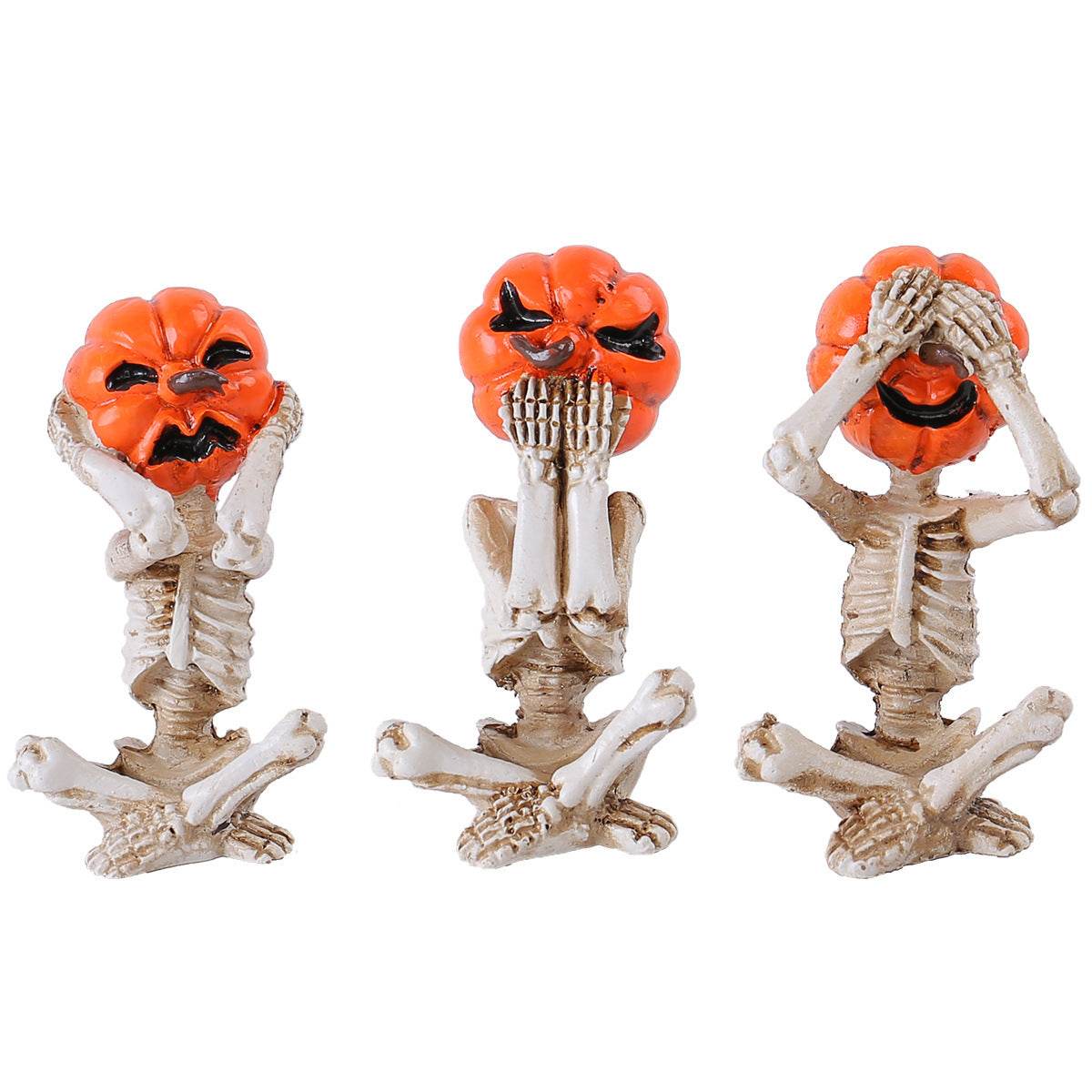 Pumpkin Head Skull Doll Ornaments Home Halloween Layout Props - Velora