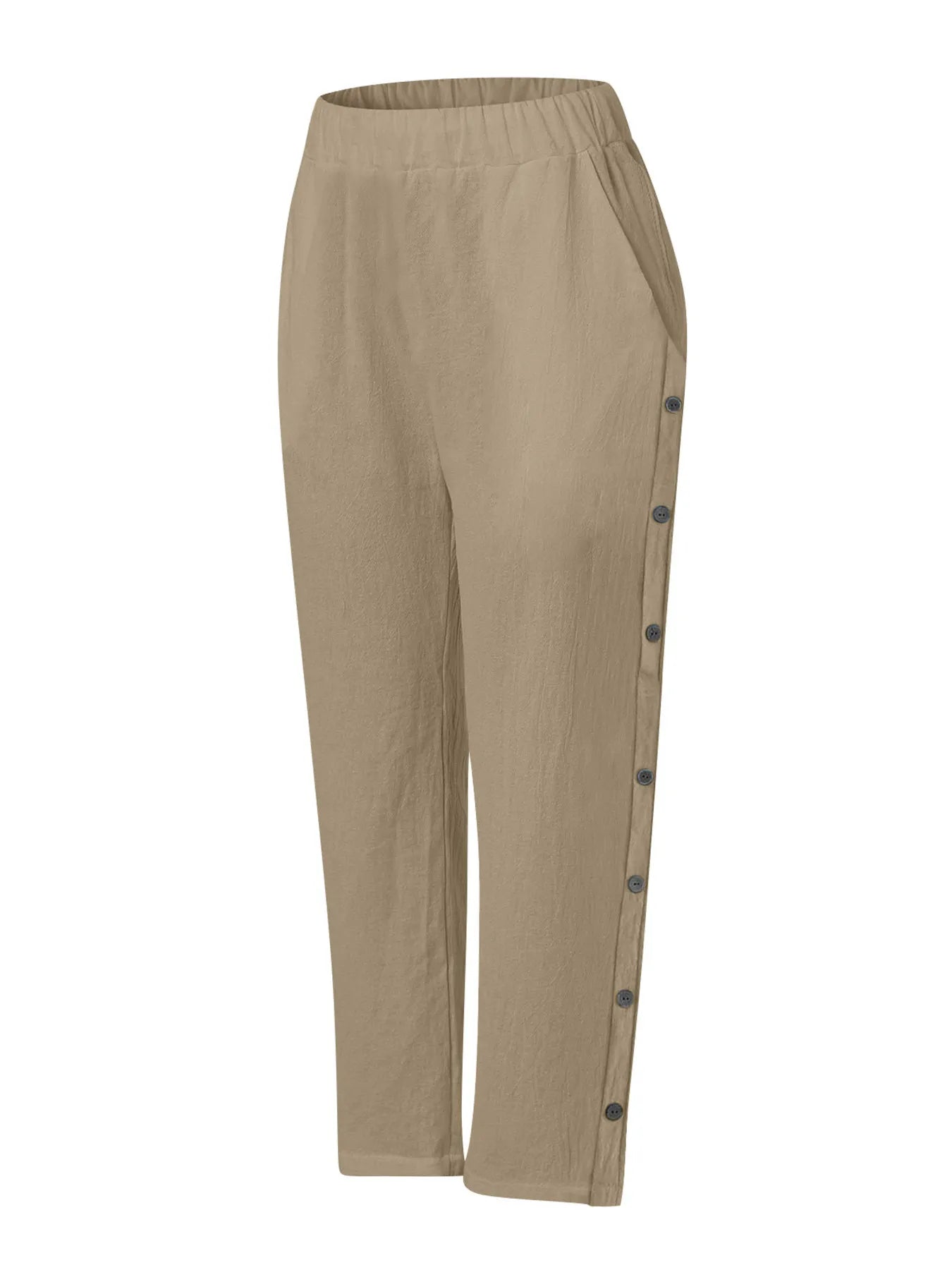 Full Size Side Decor Button Casual Wide Leg Pants Plus Size - Velora