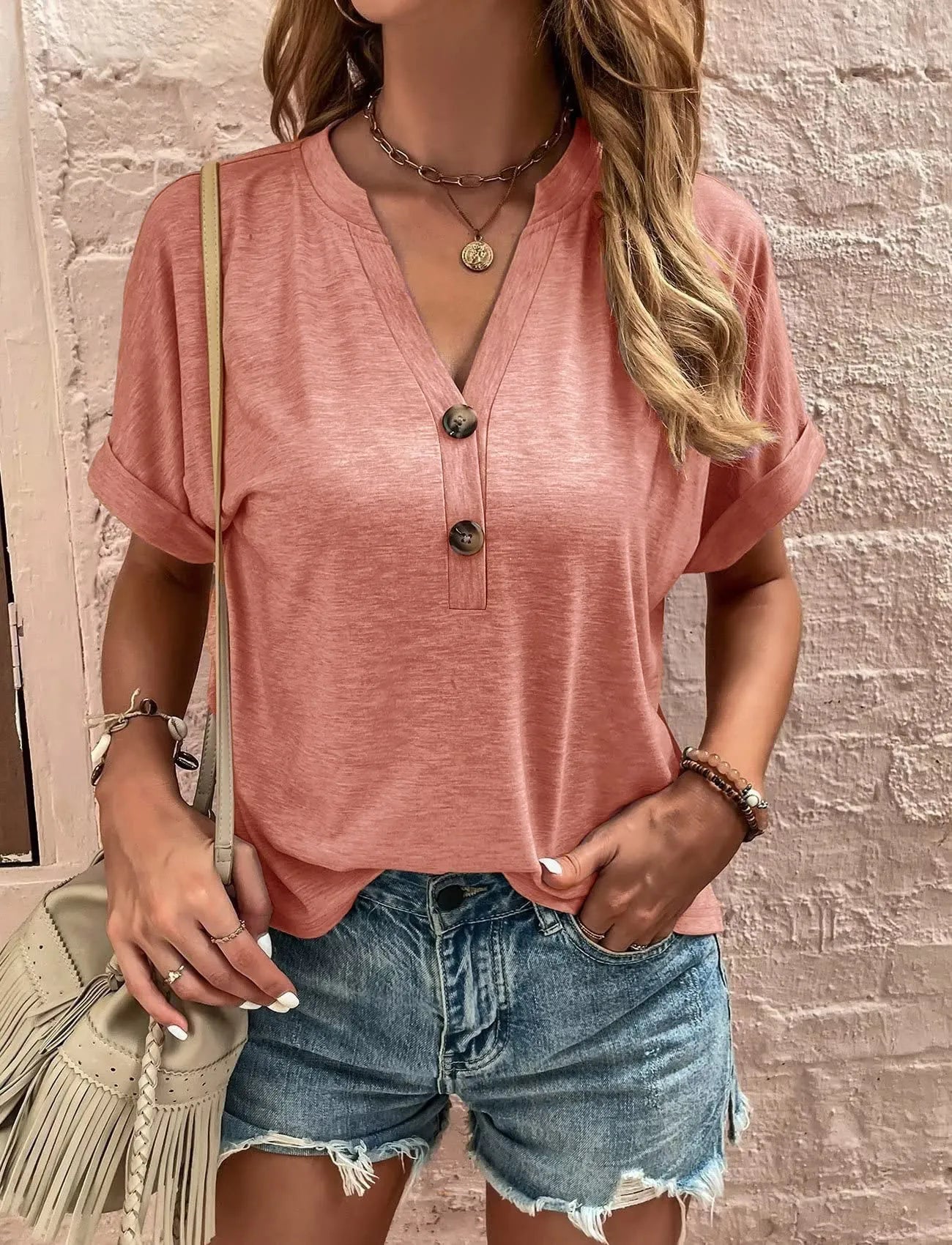 Full Size Casual Notched Short Sleeve Blouse Plus Size - Velora