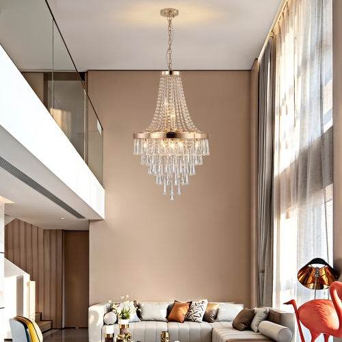 Golden Crystal Chandelier, Large Modern Luxury Chandelier For Living Room, Dining Room, Bedroom, Hallway - Bulb Not Included - Velora