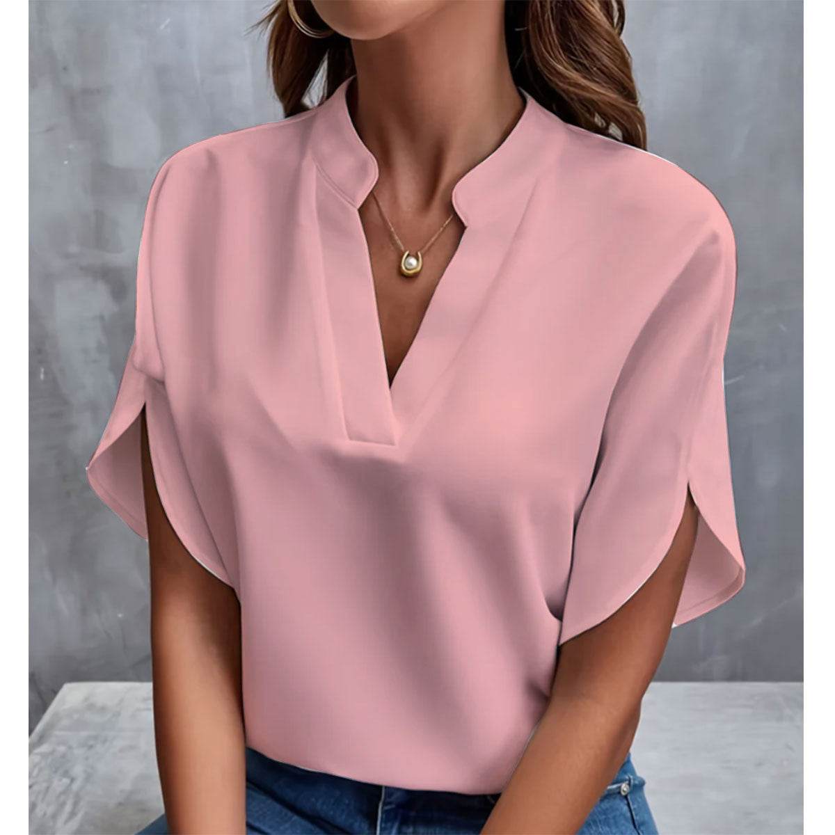 Summer Short-sleeved Chiffon Shirt New V-neck Shirt Women's Casual Versatile Clothing - Velora