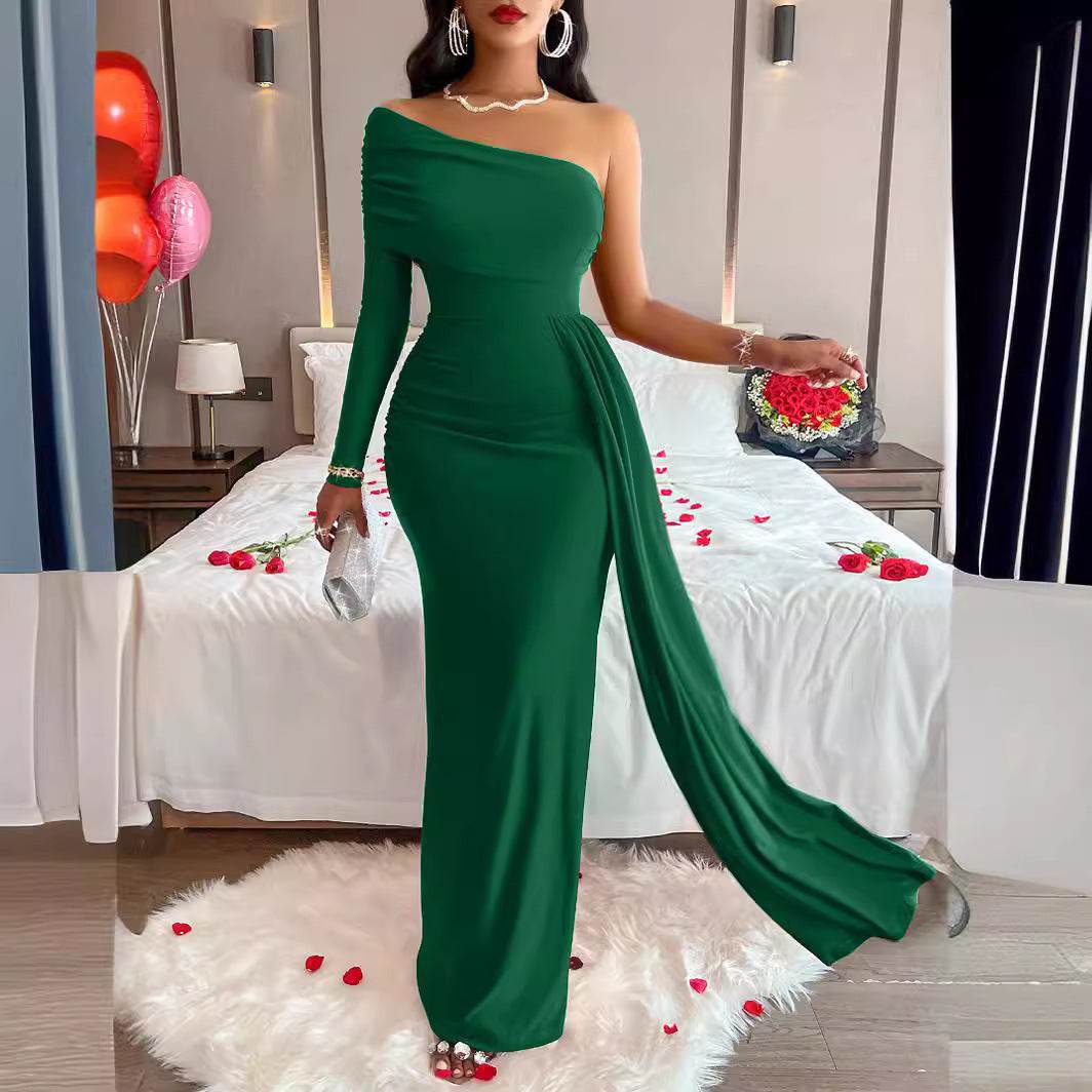 European And American Sloping Shoulder Dress - Velora