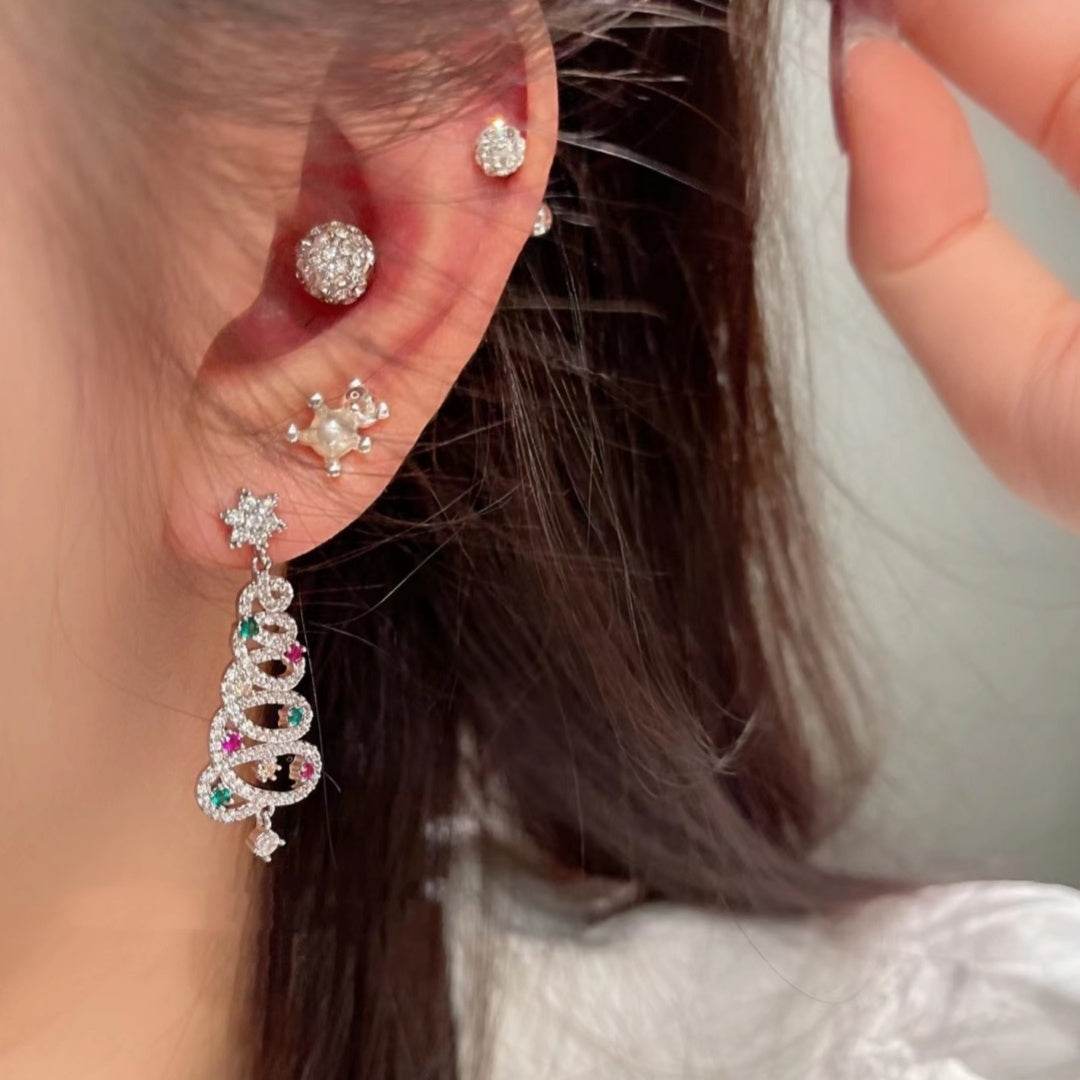 New Full Inlaid Colorful Zircon Christmas Tree Tassel Earrings Women's Fashion Personality Earrings Party Jewelry Christmas Gift - Velora