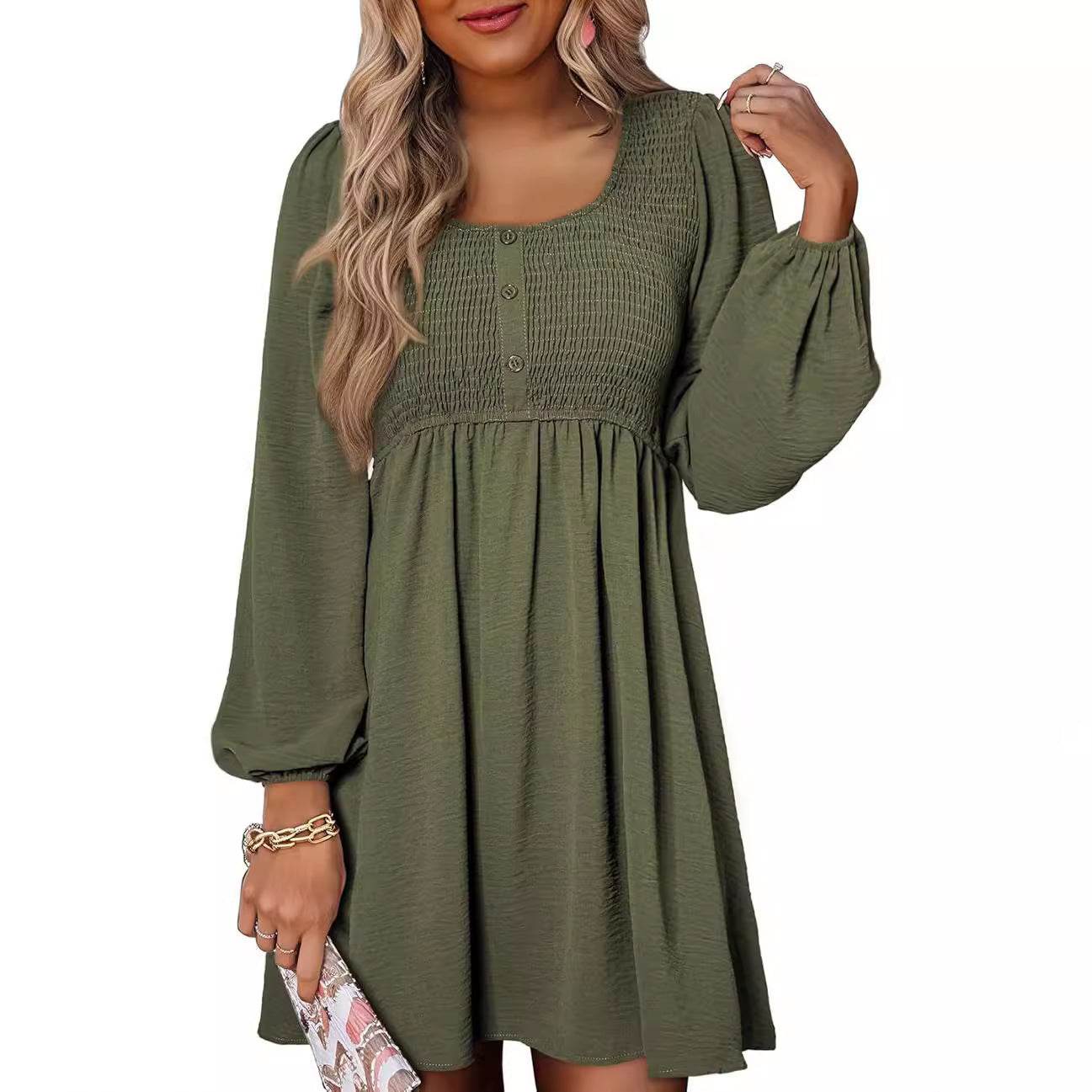 Long Sleeve High Waist A- Line Mini Dress - Velora