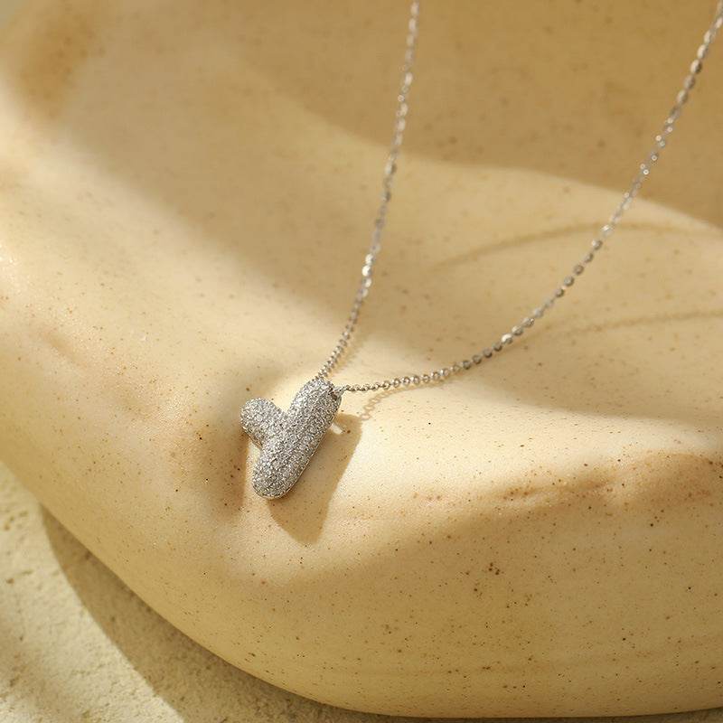 Silver 26 Letter Bubble Necklace For Women Full Diamond - Velora
