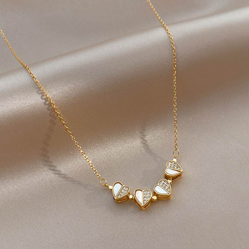 Luxury Four Leaf Clover Pendant Necklace Stainless Steel Crystal Heart Jewelry For Women Gift - Velora