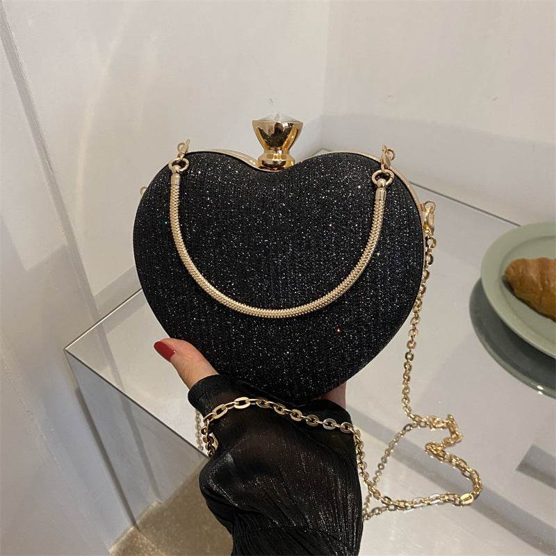 Evening Clutch Bag Women Bag Shiny Handbag Heart Shape Metal Clutches Bag Fashion Chain Shoulder Crossbody Bag Luxury Lady Purse Valentines Day Outfit - Velora