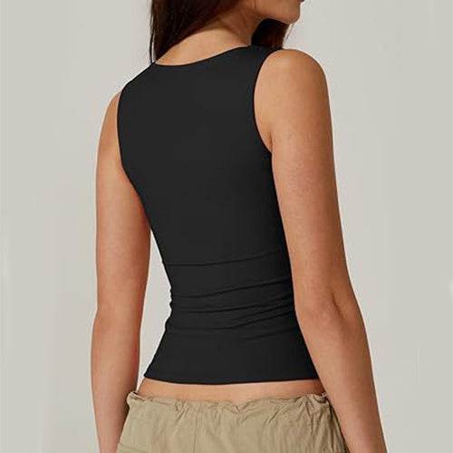 Summer Square-neck Tank Vest Ins Fashion Slim Solid Sleeveless Tops For Women Clothing - Velora