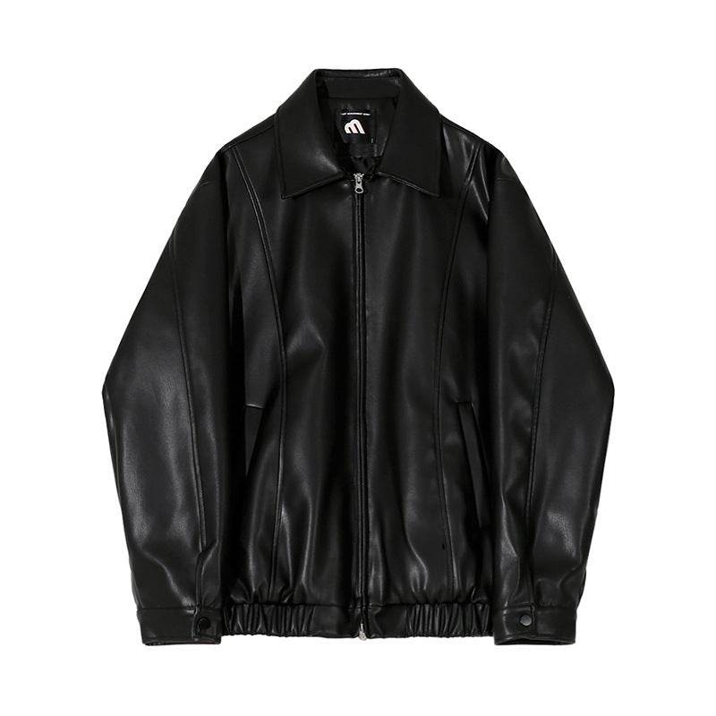 Cropped Leather Coat Male Polo Collar Top - Velora