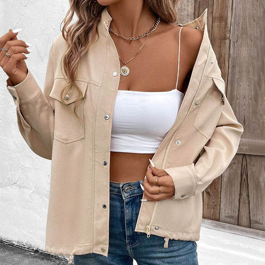 Women's Stand Collar Solid Color Jacket Coat - Velora