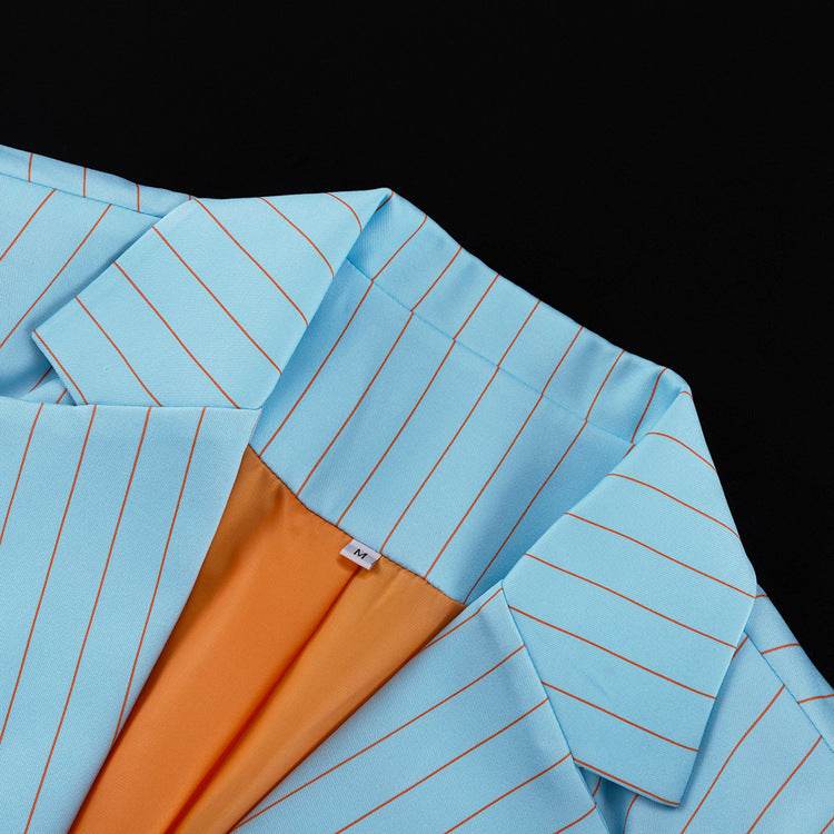 Striped Mid-length Dress Set Women's Lapel Long Sleeve - Velora