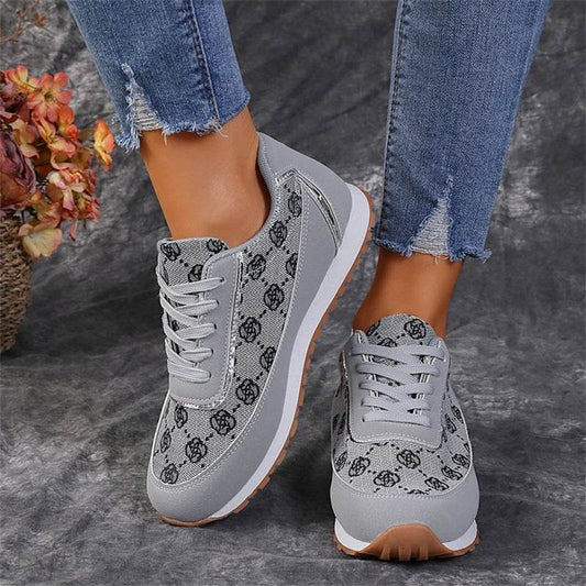 Flower Print Lace-up Sneakers Casual Fashion Lightweight Breathable Walking Running Sports Shoes Women Flats - Velora