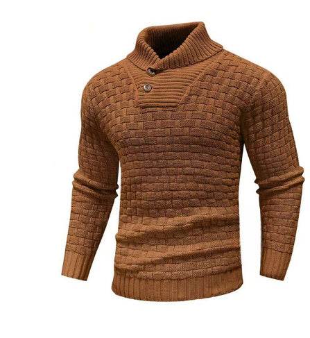 Men's Slim Turtleneck Sweater With Button Design Fashion Casual Solid Color Pullover Top Clothing - Velora