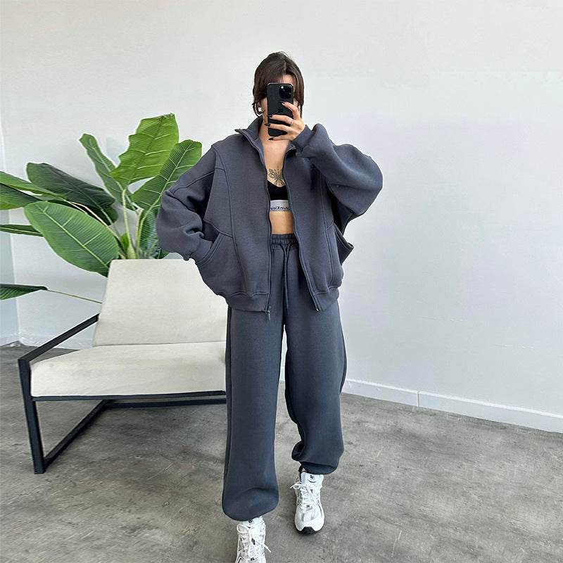 Sports Suits With Pockets Stand-up Collar Zipper Cardigan And Drawstring Trousers Fashion Jogger Set Outfits Tracksuits Women's Clothing - Velora
