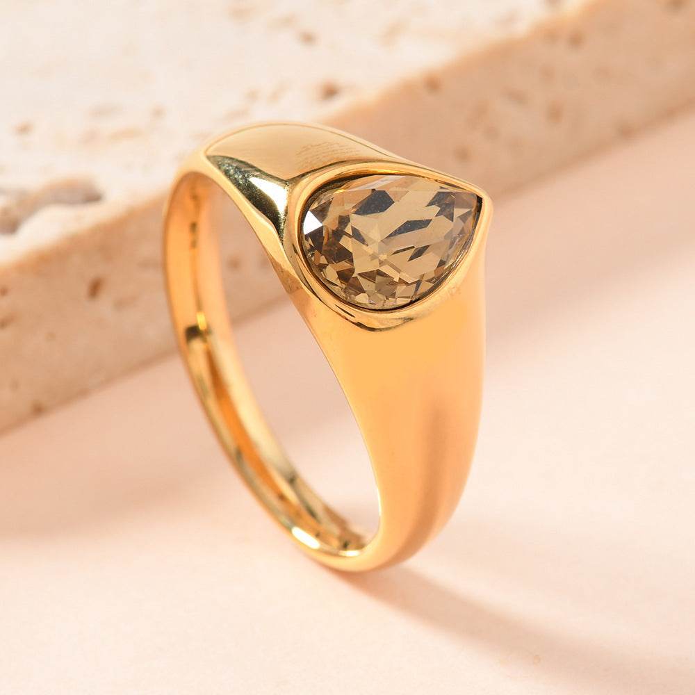 Colorful Rhinestone Rings Fashion Personality Teardrop-shaped Ring For Women Jewelry - Velora