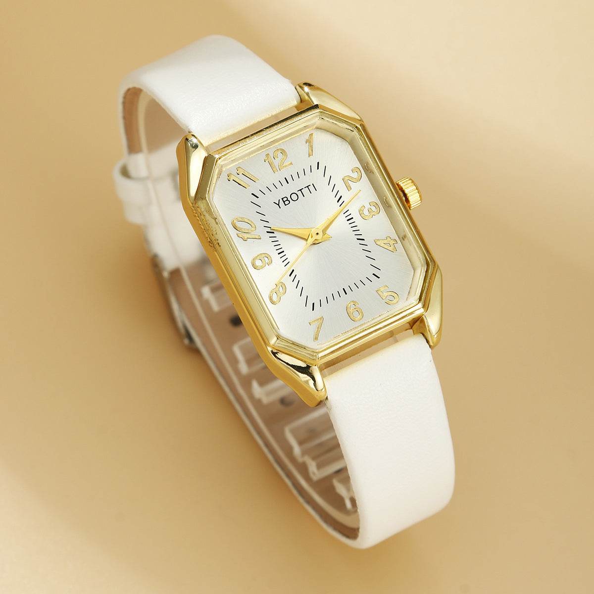 Leather Women's Watch Square Quartz Watch Korean Necklace Earrings Ring Set - Velora