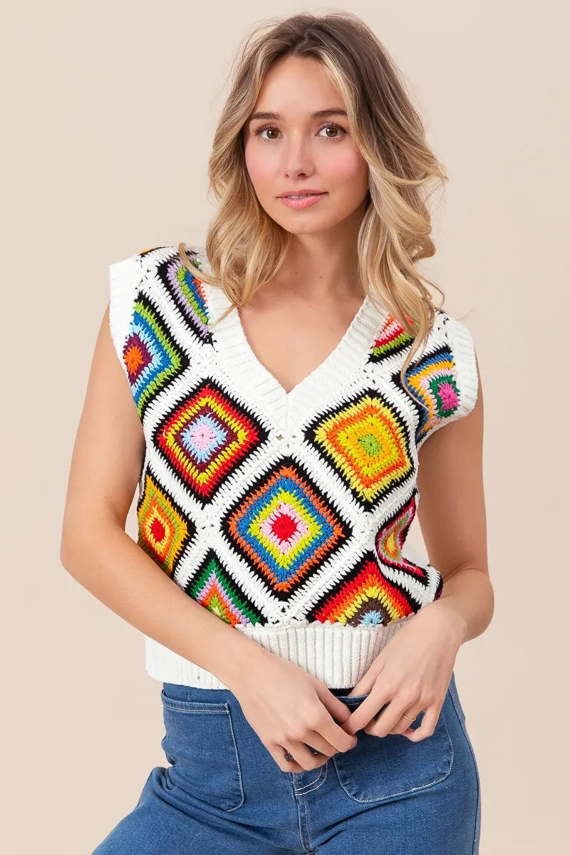 BiBi Diamond Granny Square Sweater Vest - Velora