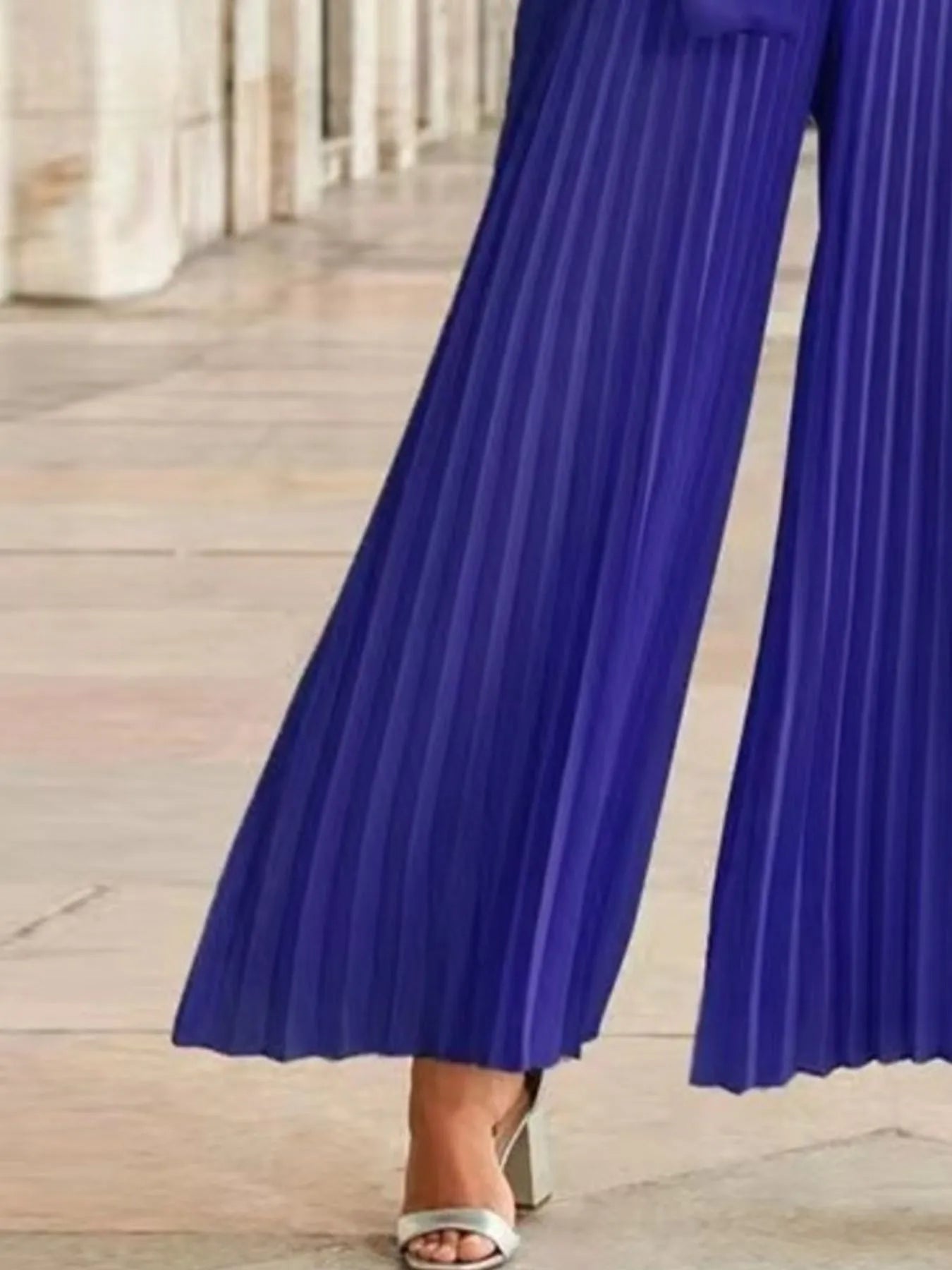Pleated Sleeveless Wide Leg Jumpsuit - Velora