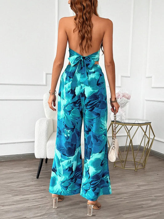 Devine Printed Halter Neck Top and Pants Set - Velora