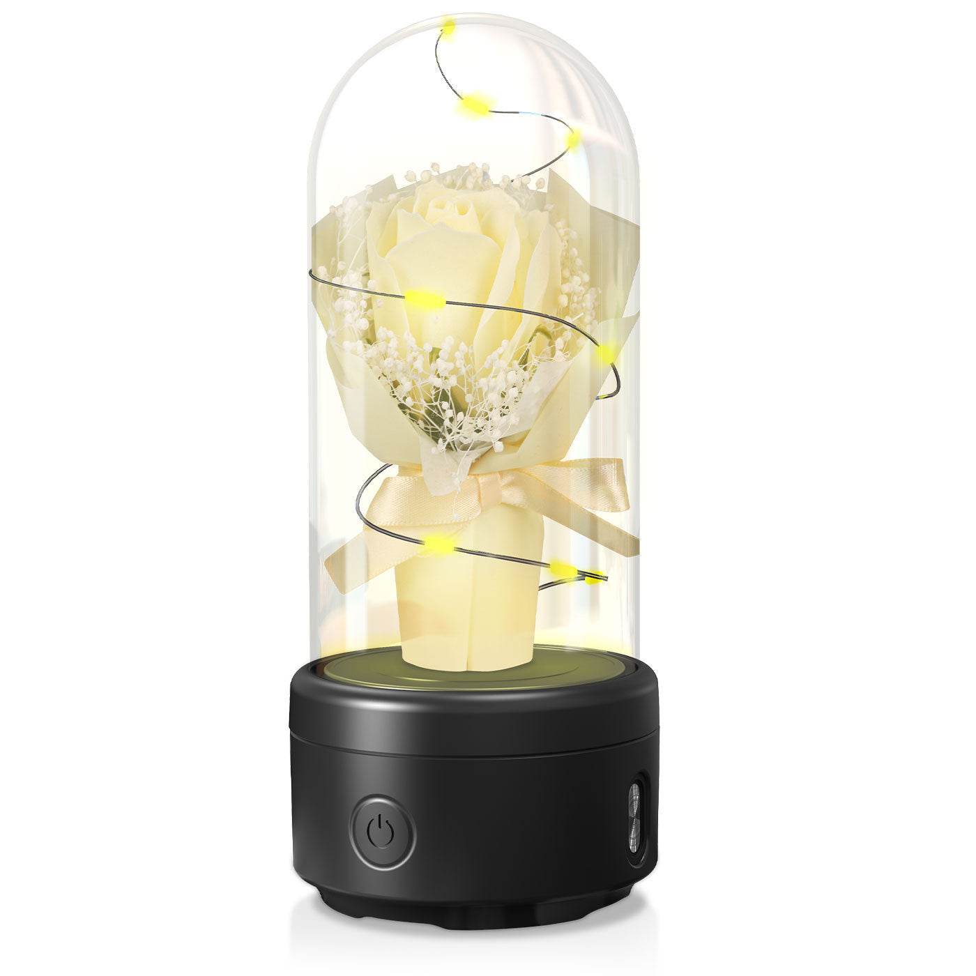 Creative 2 In 1 Bouquet LED Light And Bluetooth-compatible Speaker Mother's Day Gift Rose Luminous Night Light Ornament In Glass Cover - Velora