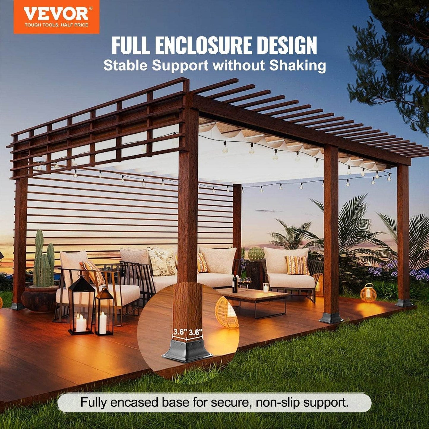 4x4 Post Base 20Pcs, Internal 3.6x3.6 Heavy Duty Powder-Coated Steel Post Bracket Fit For Standard Wood Post Anchor, Decking Post Base For Deck Porch Handrail Railing Support - Velora