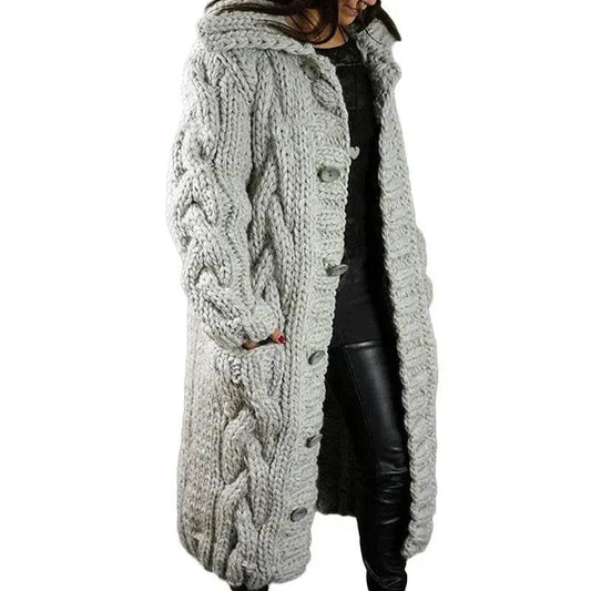 Chunky Long Knitted Hoodie winter Long Cardigan sweater Jacket women - Velora