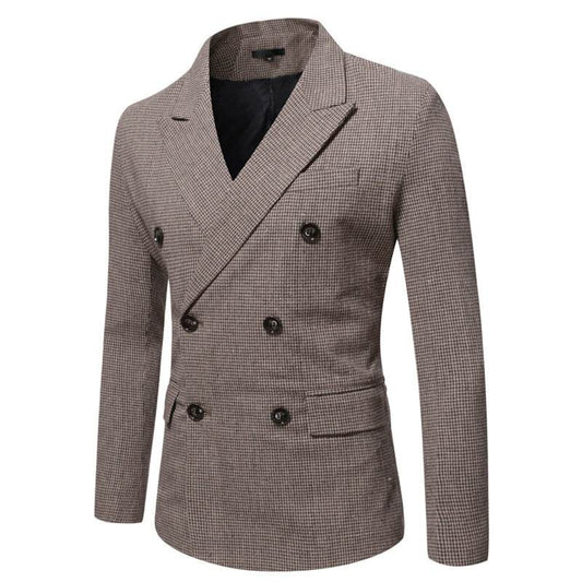 Men's Houndstooth Loose Double Breasted Casual Suit Jacket - Velora
