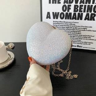 Evening Clutch Bag Women Bag Shiny Handbag Heart Shape Metal Clutches Bag Fashion Chain Shoulder Crossbody Bag Luxury Lady Purse Valentines Day Outfit - Velora