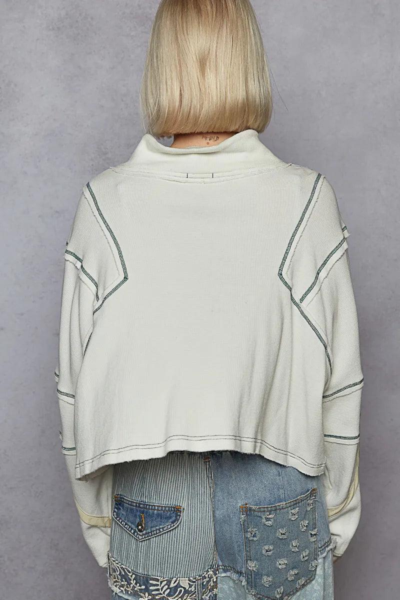 POL Contrast Stitching Zip Front Sweatshirt - Velora