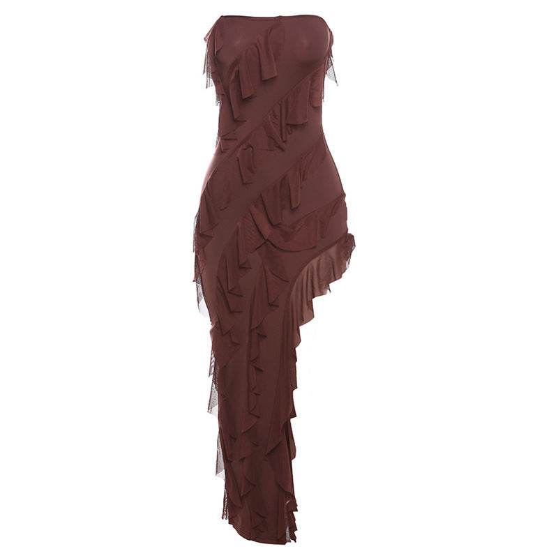 2024 Summer Trend Skinny Women's Fashion Tube Top Backless Split Tassel Dress Birthday Party Clubwear - Velora