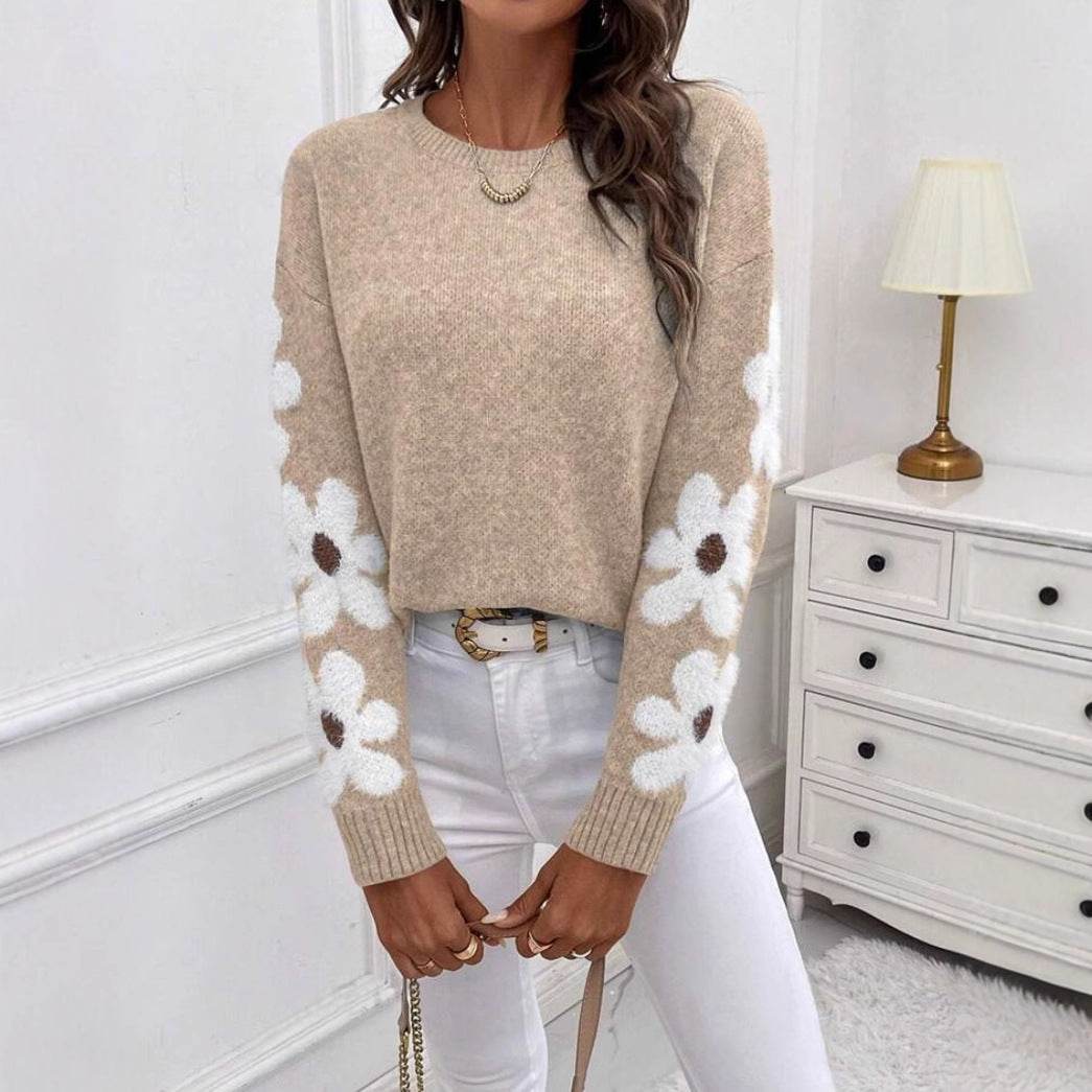 Elegant Elegant Flowers Jacquard Knitted Pullover Women - Velora