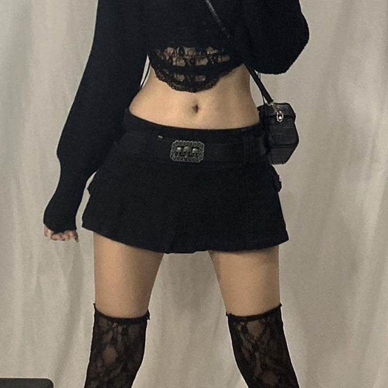 Solid White Black Denim Fashion Mini Skirt - Velora