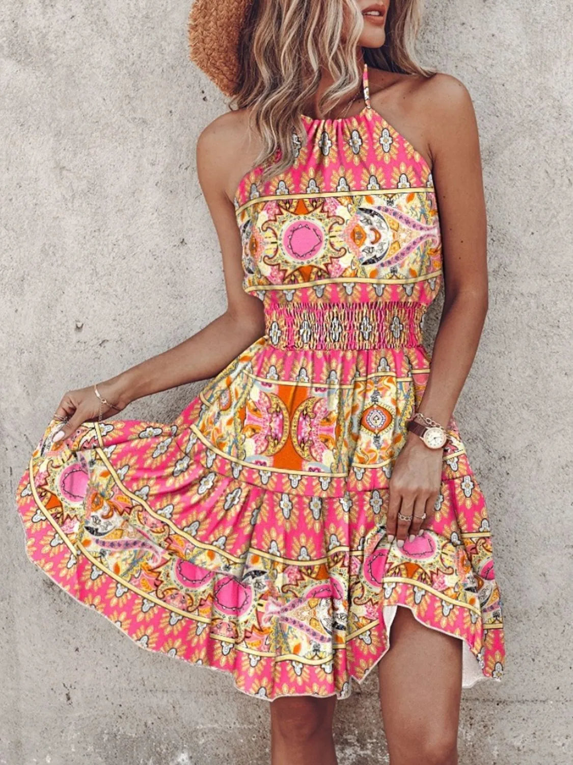 Paisley Print Halter Neck Mini Dress - Velora