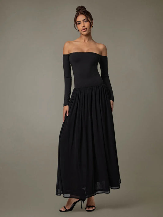 Off Shoulder Long Sleeve Maxi Dress - Velora