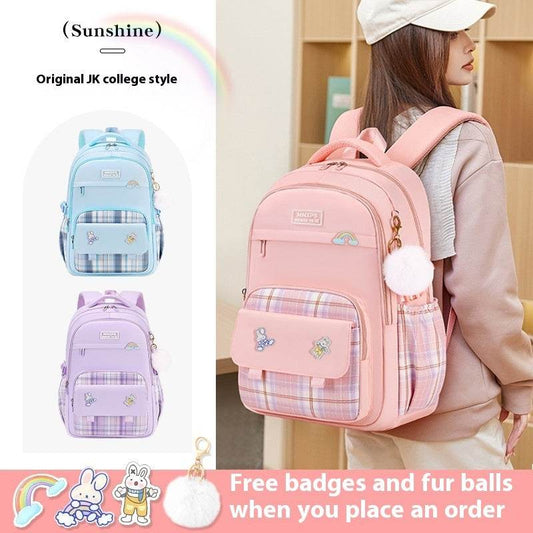 Primary School Student Schoolbag Girls' Plaid Backpack - Velora
