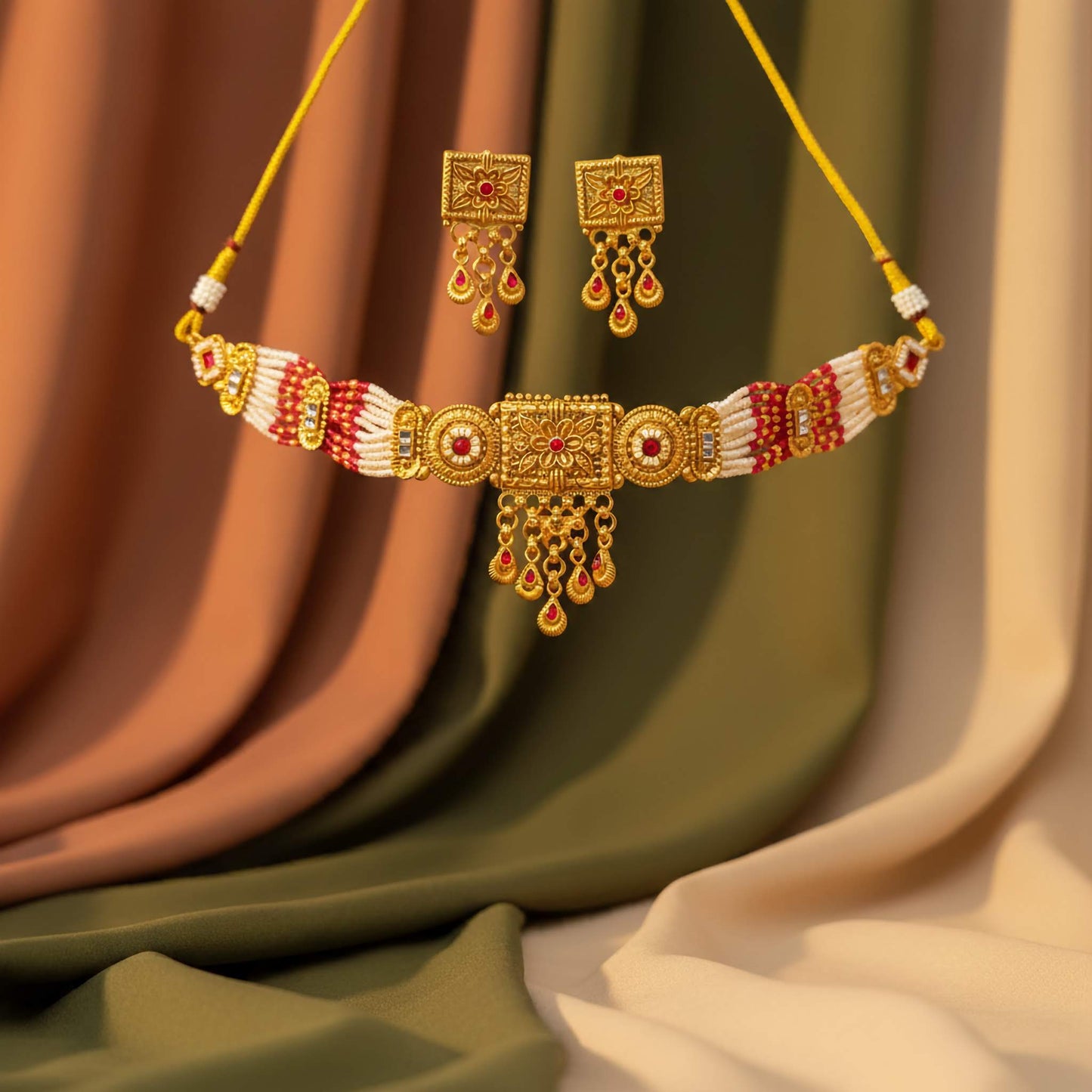Gold Plated Indian Jewelry Set – Elegant Necklace & Earrings