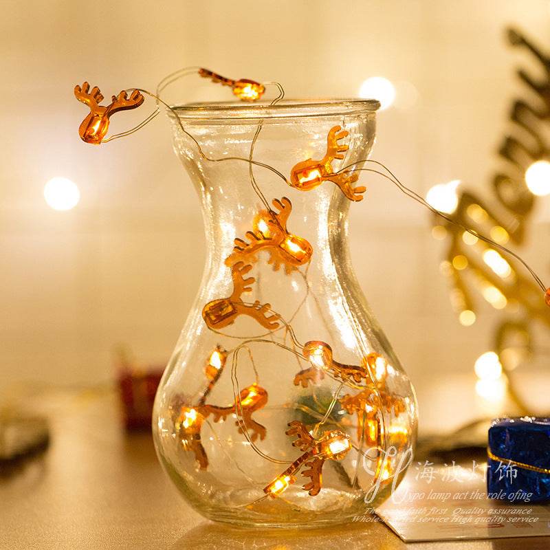 Christmas Gift Bell Christmas Tree Elk Maple Leaf Crutch Christmas Decoration Fastener Copper Wire Lamp Christmas Decoration For Home - Velora