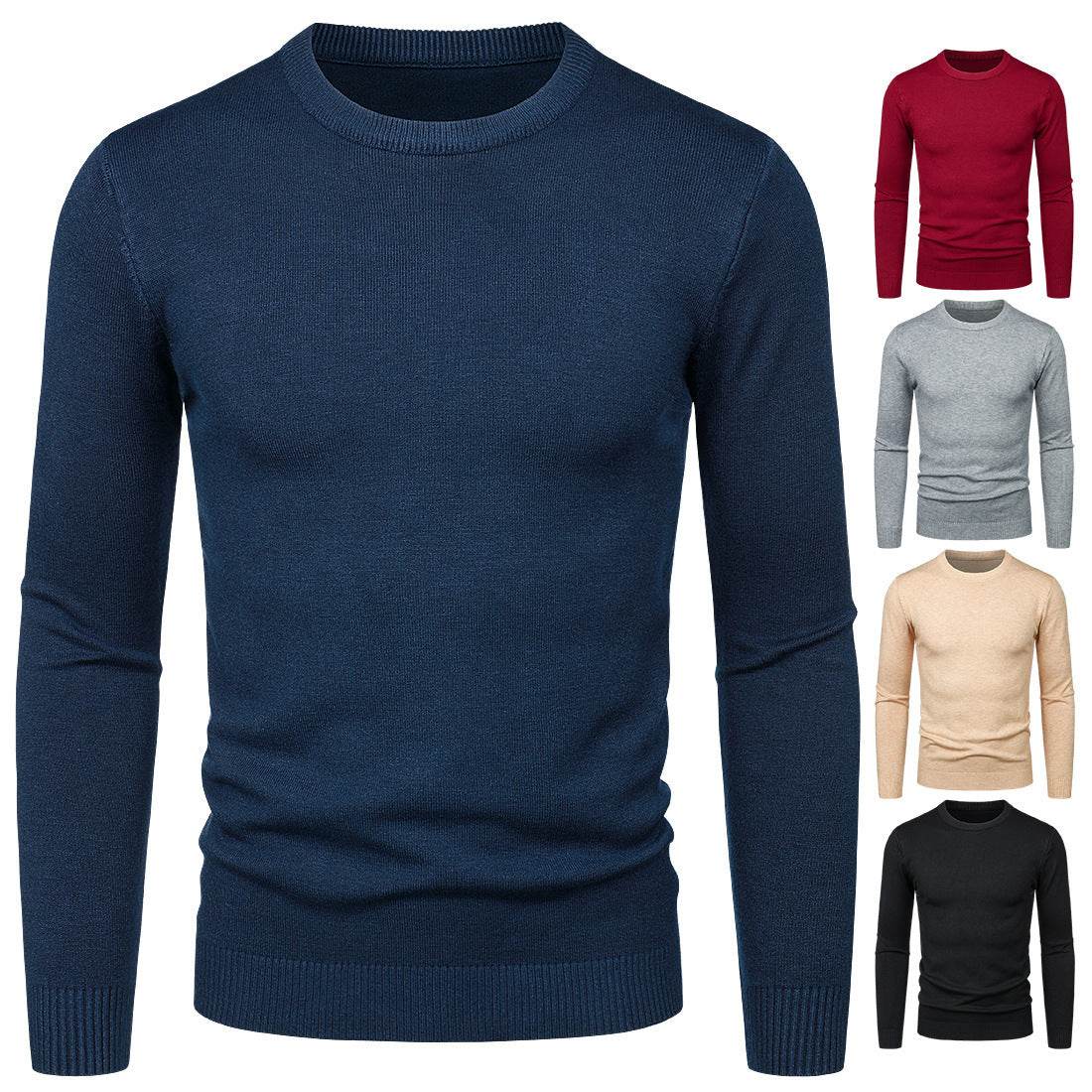 Men's Round Neck Sweater Solid Color Simple Free Size Long Sleeve Sweater - Velora