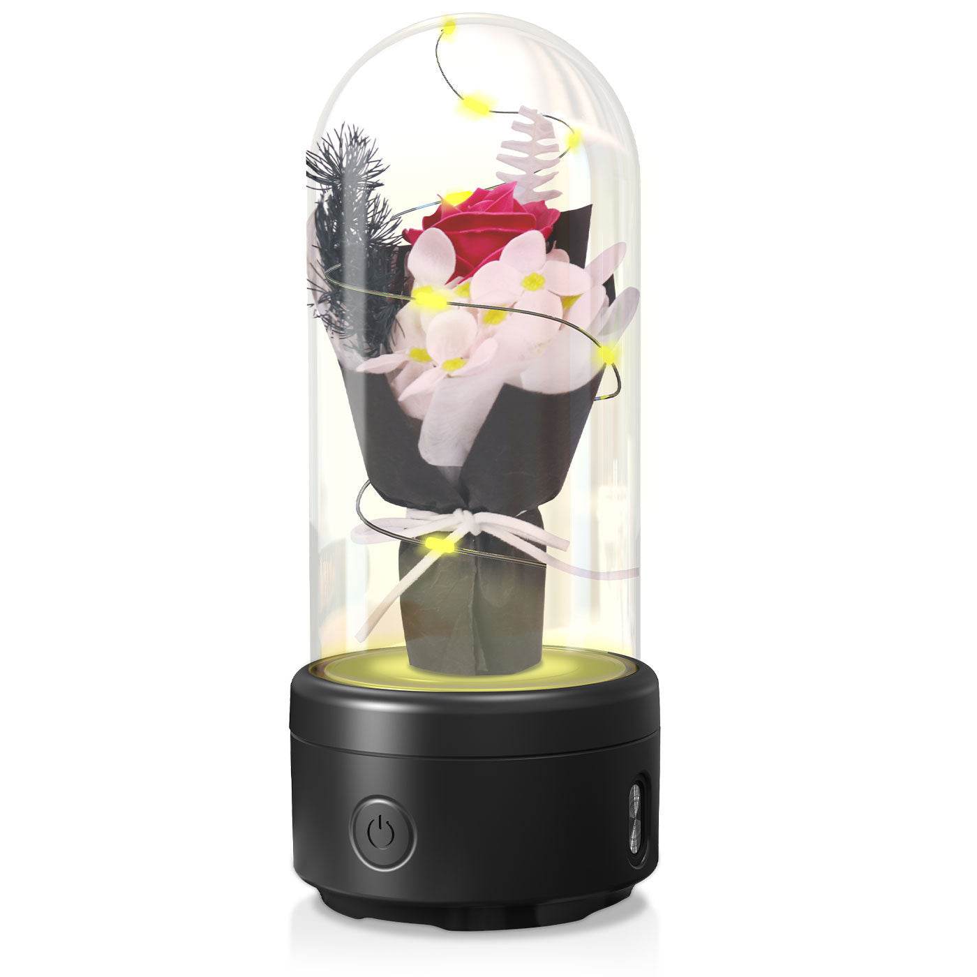 Creative 2 In 1 Bouquet LED Light And Bluetooth-compatible Speaker Mother's Day Gift Rose Luminous Night Light Ornament In Glass Cover - Velora